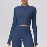 New cross-border solid color brushed zipper short long-sleeve jacket yoga wear sports running fitness yoga top for women