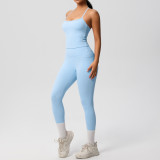 Cross-border European and American tight-fitting yoga fleece vest sports casual outdoor running fitness yoga two-piece set for women