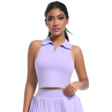 New cross-border outdoor casual collared vest for running, sports, and fitness, breathable short yoga wear, nude-feel tennis wear