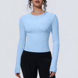 New cross-border sports top with a naked feel, waist-cinching, slim-fit, long-sleeved, breathable yoga shirt, running training fitness top for women
