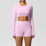 New cross-border European and American solid color double-sided brushed breathable tight-fitting yoga outfit set for sports, running, and fitness, eight-piece set