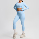 European and American cloud-feel yoga short-sleeve high-waisted fitness pants slim-fit butt-lifting running fitness wear sports yoga three-piece set