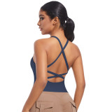 New cross-border double-sided nylon solid color cross-back sports bra for running, fitness, and yoga, women's tank top