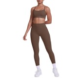 Cross-border double-sided nylon tight-fitting cross-back sports yoga outfit with pockets, two-piece set for running and fitness