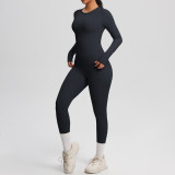 In-stock cross-border solid color double-sided brushed breathable high-elasticity tight-fitting yoga outfit set for sports, running, and fitness two-piece set