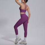 Cross-border double-sided nylon solid color cross-back tight-fitting nude-feel sportswear set for running, fitness, and yoga