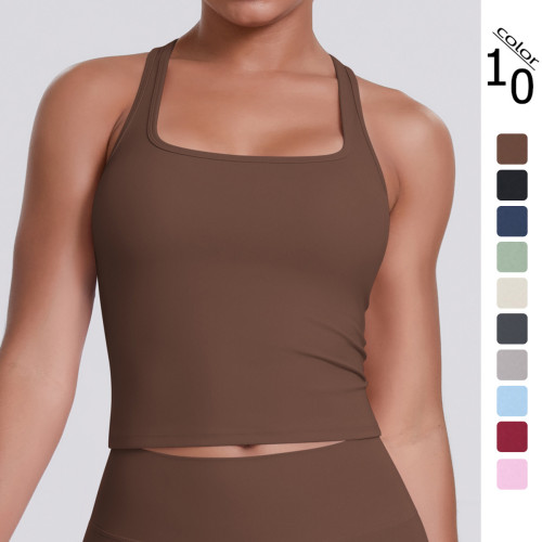 New cross-border solid color ribbed backless tank top for women, tight-fitting, quick-drying sports running fitness top, yoga wear