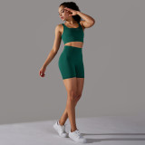 Cross-border European and American seamless knitted solid color polka dot high-elastic tight-fitting breathable yoga outfit set for running and fitness two-piece set