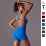 New European and American style tight-fitting solid color one-piece jumpsuit, seamless breathable yoga outfit with beautiful back design