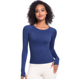 New cross-border European and American quick-dry long-sleeve women's sports running fitness breathable seamless one-piece long yoga top