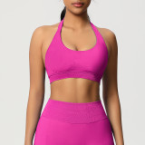 Cross-border solid color seamless backless high-elasticity tight-fitting halter neck sports bra for running, fitness, and yoga for women