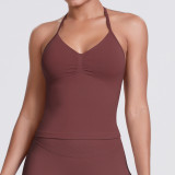 Cross-border seamless knitted solid color sexy backless tank top for running, fitness, and yoga for women