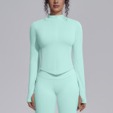 Cross-border seamless solid color tight-fitting high-elastic breathable stand-up collar zip-up jacket for women's sports, running, fitness, and yoga