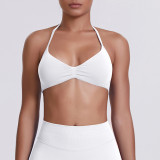 Cross-border seamless solid color backless tight-fitting high-elastic halter neck sports bra for running, fitness, and yoga for women