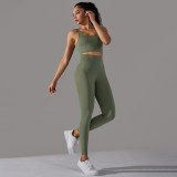Cross-border European and American seamless knitted solid color polka dot high-elastic tight-fitting breathable yoga outfit set for running and fitness two-piece set