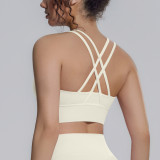 New nylon-spandex sports bra with beautiful back design, cross-tight yoga vest, shockproof, naked-feel fitness tight top
