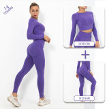 Cross-border European and American seamless yoga outfit for women, crescent-shaped tight-fitting elastic long-sleeve running and fitness sports set for women