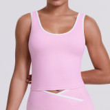 New cross-border color-blocked double-sided brushed tight-fitting breathable long sports vest for women, suitable for running, fitness, and yoga