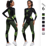 New cross-border seamless high-elastic long-sleeve ski suit shapewear set for women, suitable for sports, running, cycling, and yoga