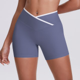 New European and American style cross-color high-waisted tight yoga shorts for women, suitable for sports, running, and fitness