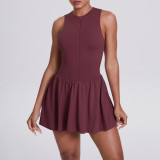 New cross-border two-piece outdoor stand-collar dress, anti-exposure running skirt, tennis skirt, yoga wear for women