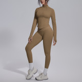 New cross-border seamless solid color breathable butt-lifting tight-fitting yoga outfit set for sports, running, and fitness