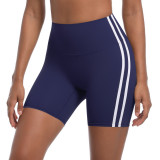New cross-border striped fitness tight high-waisted peach-colored three-quarter shorts with contrasting colors, breathable sports running yoga shorts for women