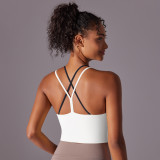 New solid color double-layer cross-back double-sided nylon brushed sports bra for running, fitness, and yoga for women