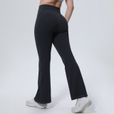 New cross-border patchwork solid color high-waisted butt-lifting tight-fitting wide-leg pants for sports, running, fitness, and yoga for women
