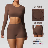 New cross-border European and American solid color double-sided brushed breathable tight-fitting yoga outfit set for sports, running, and fitness, eight-piece set