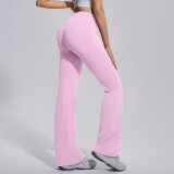 Cross-border seamless flared wide-leg cross-waist butt-lifting tummy-control high-elastic bell-bottom pants for women's sports, running, fitness, and yoga