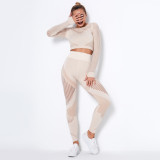 In stock!European and American seamless hollow-out moisture-wicking yoga long-sleeve set, yoga clothing for sports, fitness, running, and yoga pants for women