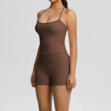 In-stock cross-border solid color double-sided brushed long tank top with beautiful back design, tight-fitting sports running fitness yoga wear for women