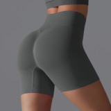 European and American cross-border seamless solid color yoga shorts, tight-fitting running and fitness yoga wear, high-waisted butt-lifting peach-shaped sports pants