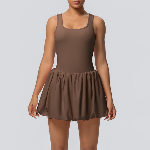New European and American style seamless two-piece sports dress with anti-exposure lining for outdoor running, fitness, and tennis