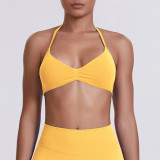 Cross-border seamless solid color backless tight-fitting high-elastic halter neck sports bra for running, fitness, and yoga for women