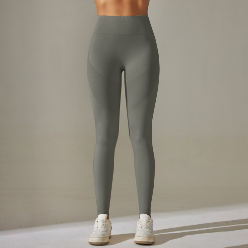 Cross-border European and American seamless knitted high-waisted butt-lifting peach-colored solid color yoga pants for sports, running, and fitness