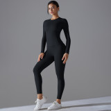 New solid color double-sided brushed high-elastic high-waisted tight-fitting butt-lifting training yoga outfit set for women, suitable for running and fitness