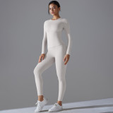 New solid color double-sided brushed high-elastic high-waisted tight-fitting butt-lifting training yoga outfit set for women, suitable for running and fitness