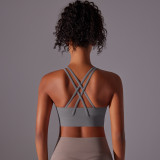 Customized brushed fabric cross-back shockproof push-up sports bra, cloud-feel yoga sports bra, fitness top