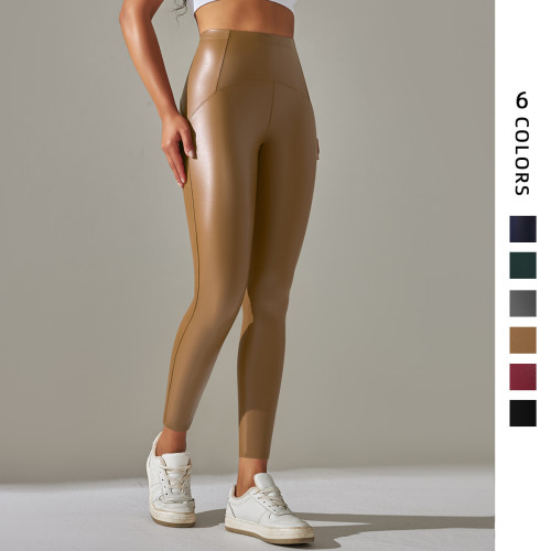 Clearance Sale: European and American High-Waisted Butt-Lifting, Tummy-Tightening, Waist-Shaping PU Leather Pants with Inner Fleece Lining, Yoga Leggings, Cropped Pants