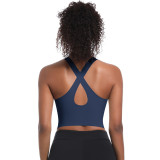 New seamless solid color fitness sports bra for running, sweat-absorbing, breathable, double-layer anti-transparent yoga top with beautiful back design for women