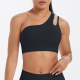 New cross-border spliced double-sided nylon brushed single-shoulder sports bra for running, fitness, and yoga for women