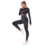 In stock!European and American seamless hollow-out moisture-wicking yoga long-sleeve set, yoga clothing for sports, fitness, running, and yoga pants for women