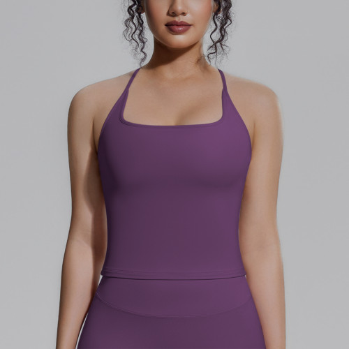 New cross-border double-sided nylon solid color racerback breathable tight-fitting tank top for sports, running, fitness, and yoga