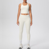 New cross-border double-sided brushed solid color breathable long yoga vest set, two-piece sports running fitness outfit