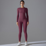 New solid color double-sided brushed high-elastic high-waisted tight-fitting butt-lifting training yoga outfit set for women, suitable for running and fitness