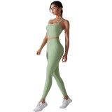 New antibacterial no-underwear yoga set with beautiful back design, cross-stitched color-blocking sports bra, fitness yoga two-piece outfit