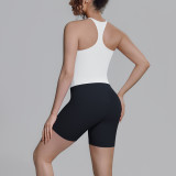 New cross-border double-sided nylon solid color racerback short two-piece sports running fitness yoga outfit for women