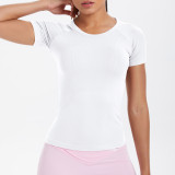 Cross-border European and American seamless knitted solid color breathable tight-fitting short-sleeve T-shirt for sports, running, fitness, and yoga for women